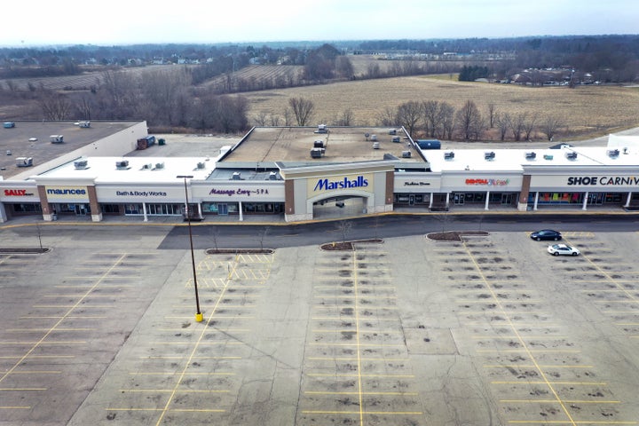 ROCKFORD, ILLINOIS - MARCH 24: The parking lot is nearly deserted at Forest Plaza on March 24, 2020 in Rockford, Illinois.&nb