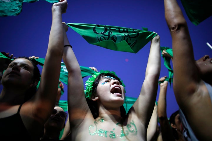 Thousands of pro-choice activists, including feminist groups from the U.S. and Chile, demonstrate in favor of decriminalizing abortion, outside Congress in Buenos Aires, Argentina, on Feb. 19, 2020.