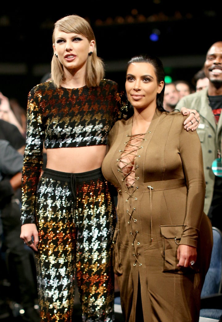 Taylor Swift and Kim Kardashian at the 2015 MTV Video Music Awards. 