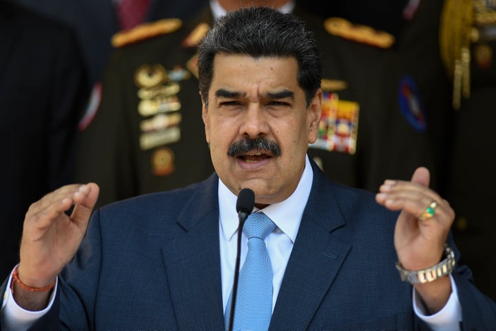 Nicolás Maduro speaks at the Miraflores Presidential Palace in Caracas, Venezuela, on March 12, 2020. The first cases of the coronavirus in Venezuela were confirmed the next day.