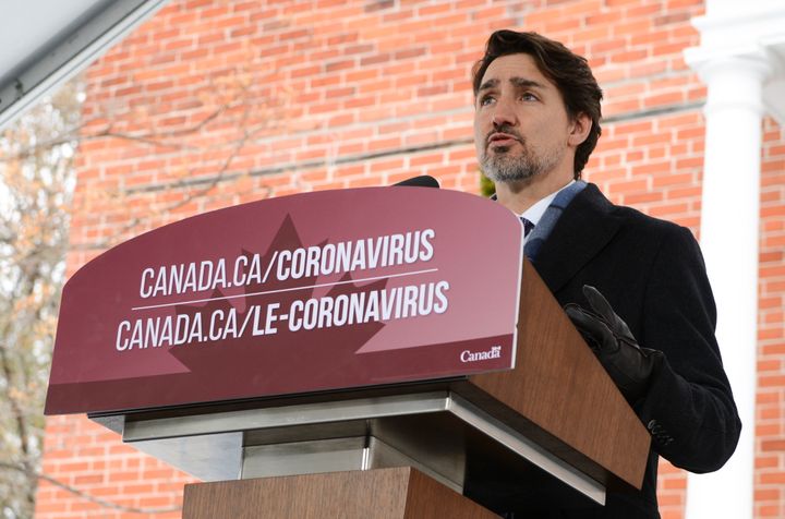 Prime Minister Justin Trudeau addresses media from Rideau Cottage in Ottawa on March 24, 2020. 