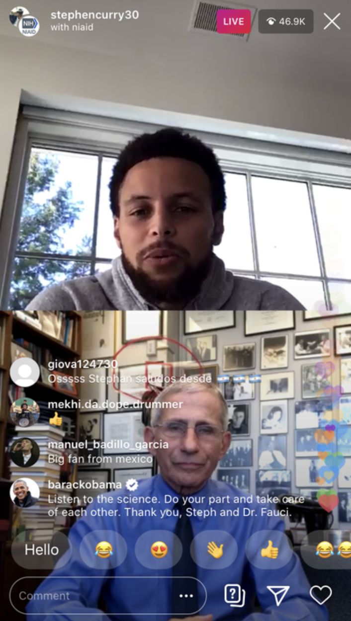 Steph Curry and Dr. Anthony Fauci address coronavirus FAQs on Instagram.
