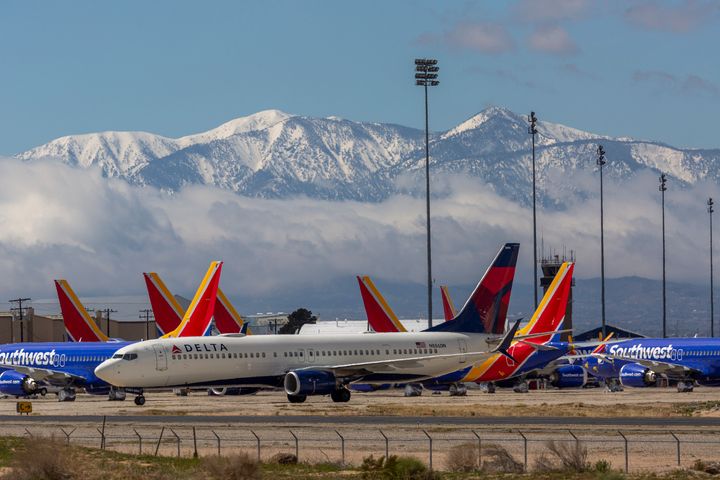 Planes parked at the Southern California Logistics Airport in Victorville on Tuesday.