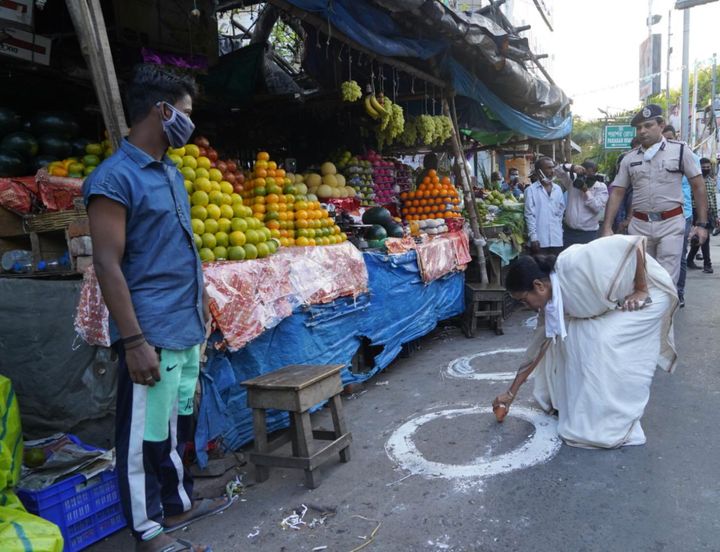 Mamata Banerjee at Kolkata's Gariahat Market. 
