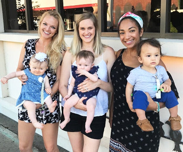 Julia Jarrell with her daughter Emmy, Cara Greer with her daughter Isla and Noelle with Nolan.