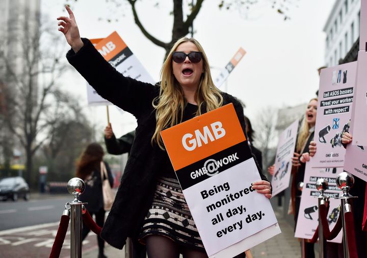 The GMB Union's 'Catwalk of Shame' protest outside the ASOS headquarters in London about conditions in the company's Barnsley warehouse