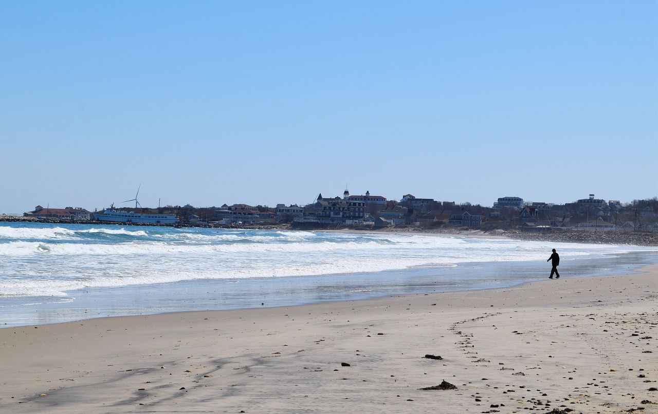 An empty Crescent Beach on Block Island on March 26.