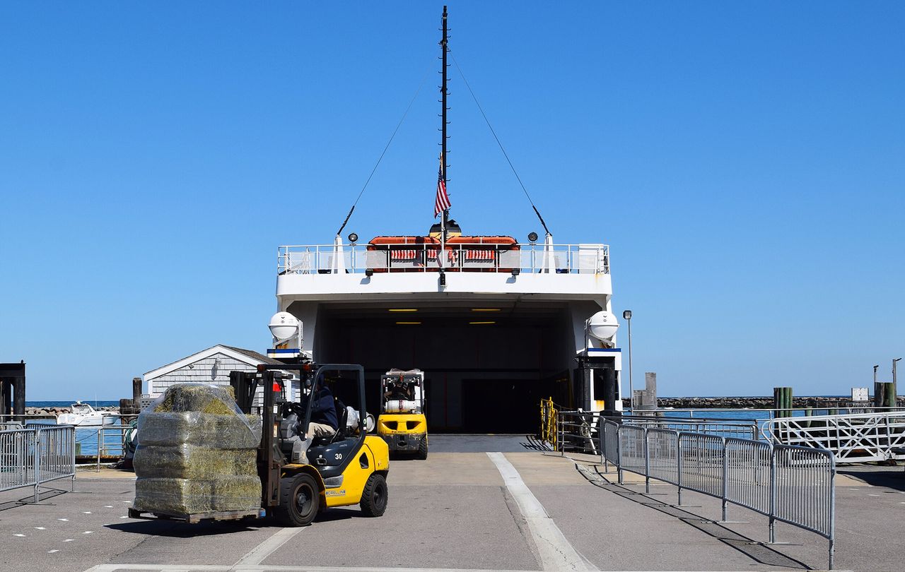 Supplies arrive via ferry to Block Island on March 26.