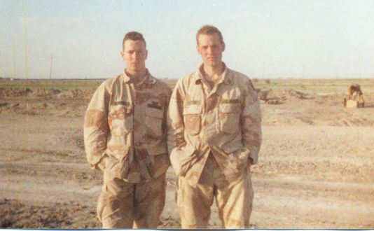Scott W. Patton (right) with fellow soldier, Todd Renville, in the Euphrates River Valley, Iraq in 1991.