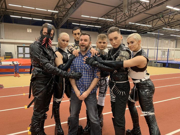 Rob with Iceland's 2019 entrant, the BDSM-inspired anti-capitalist punk group Hatari
