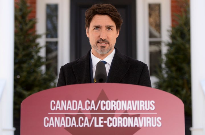 Prime Minister Justin Trudeau addresses Canadians on the COVID-19 pandemic from Rideau Cottage in Ottawa on March 27, 2020.