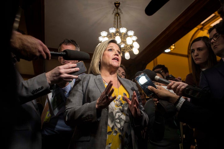 Ontario NDP leader Andrea Horwath speaks with media at Queen's Park.