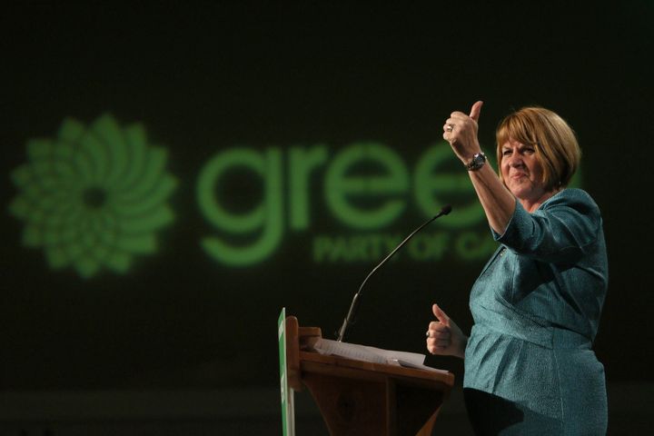 Jo-Ann Roberts gives a speech during election night at the Victoria Conference Centre in Victoria, B.C. on Oct. 19, 2015.