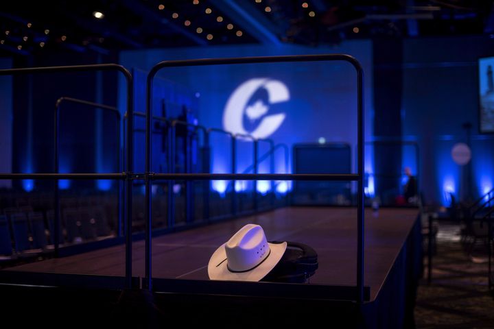 A cowboy hat is left inside an empty ballroom at the Conservative national convention in Halifax on Aug. 25, 2018.
