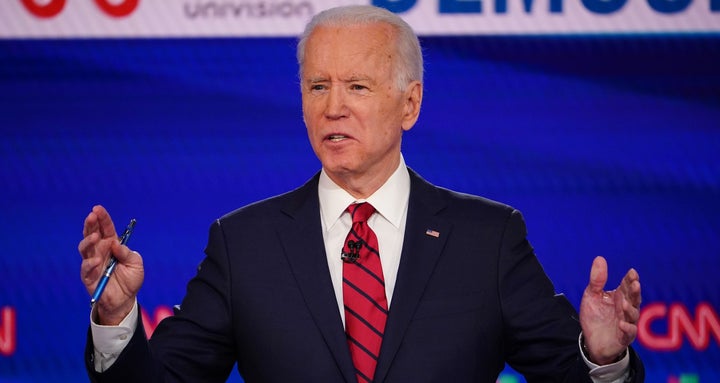 Democratic presidential hopeful former US vice president Joe Biden participates in the 11th Democratic Party 2020 presidential debate in a CNN Washington Bureau studio in Washington, D.C., on March 15, 2020.