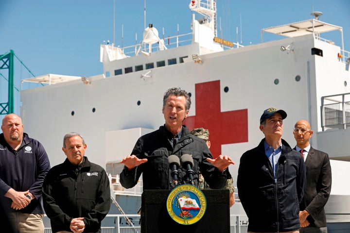 California Gov. Gavin Newsom (D) speaks in Los Angeles on Friday.