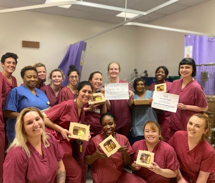 Staff at University College Hospital pictured with their meals. 