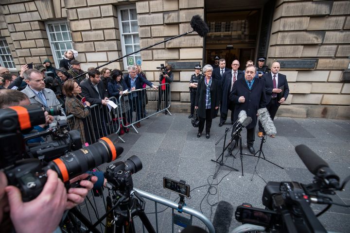 Alex Salmond outside the High Court in Edinburgh after being cleared of all charges. 