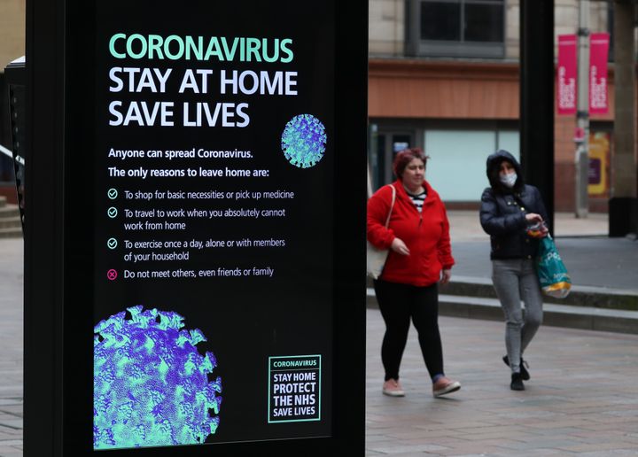 Coronavirus warnings on signs in Glasgow as the UK continues in lockdown to help curb the spread of the coronavirus.