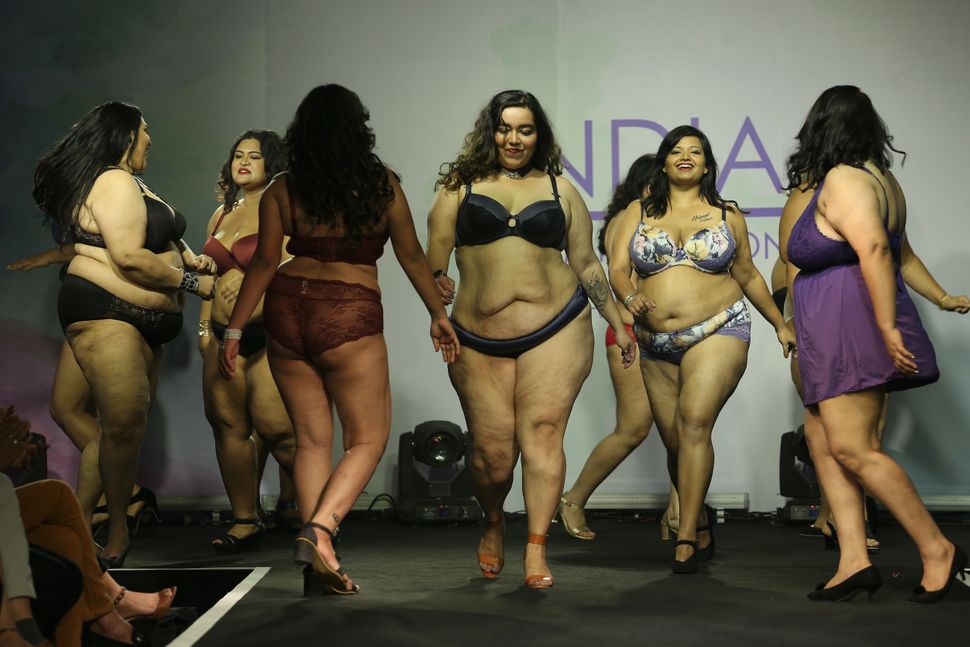 MUMBAI, INDIA - FEBRUARY 23: Models walk the runway during the Parfait Lingerie plus size fashion show at JW Marriott on February 23, 2019 in Mumbai, India. (Photo by Chirag Wakaskar/Getty Images)