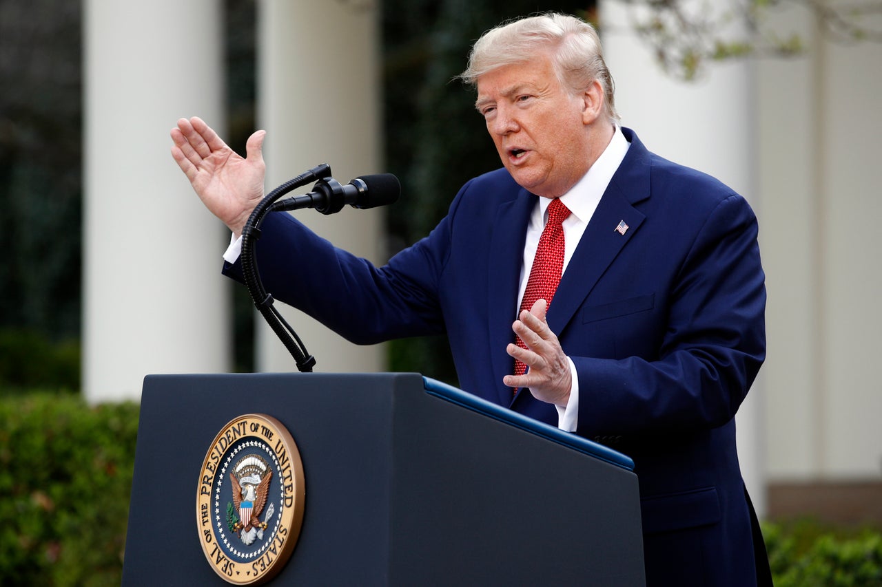 President Donald Trump speaks during a coronavirus task force briefing