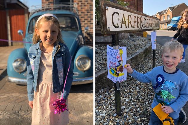 Corona birthdays. Left to right: Sienna, who turned six last week; Daniel on his digger hunt.