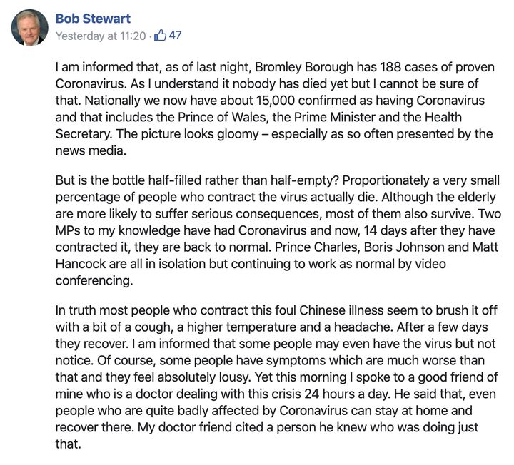 Bob Stewart's original Facebook post