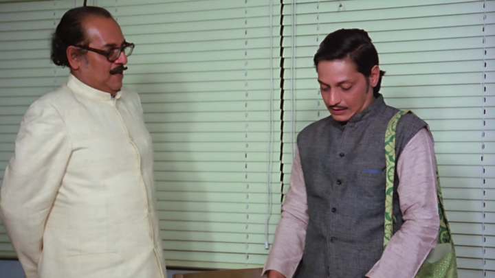 Utpal Dutt and Amol Palekar in a still from Gol Maal.