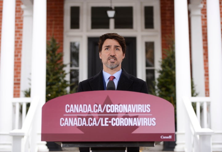 Prime Minister Justin Trudeau addresses Canadians on the COVID-19 pandemic from Rideau Cottage in Ottawa on March 26, 2020.