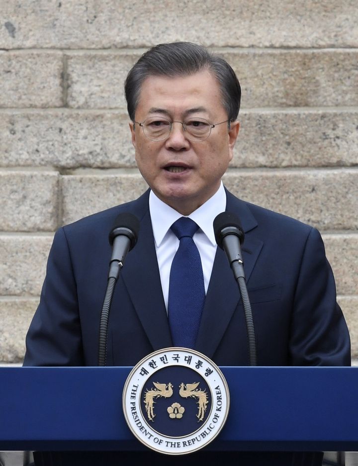 South Korea's President Moon Jae-in speaks during a ceremony marking the 101st anniversary of the March 1st Independence Movement Day in Seoul, South Korea, March 1, 2020. Kim Min-Hee/Pool via REUTERS