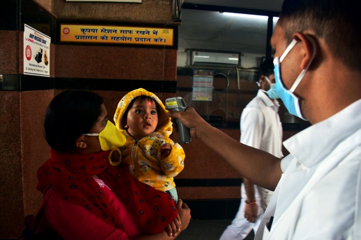 A file photo of Thermal screening being conducted on passengers in Nagpur Railway station