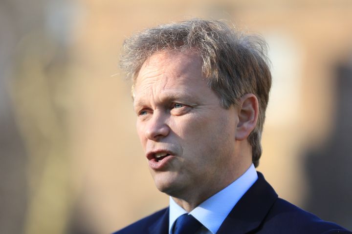 Transport Secretary Grant Shapps speaking to the media on College Green in Westminster, London.