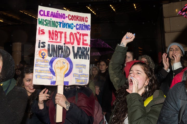 Hundreds of people protest discrimination against sex workers on International Women's Day in London in March 2019.