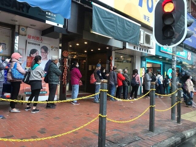 Hong Kong British expat of 20 years Genevieve Spizzirri says most pharmacies has massive lines in the lead up to Hong Kong's tough shut down rules.