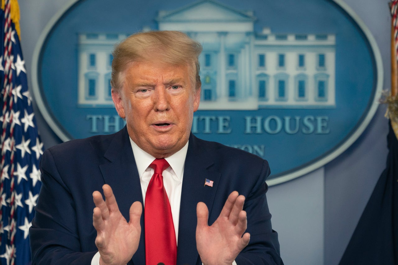 President Donald Trump at a coronavirus news briefing 