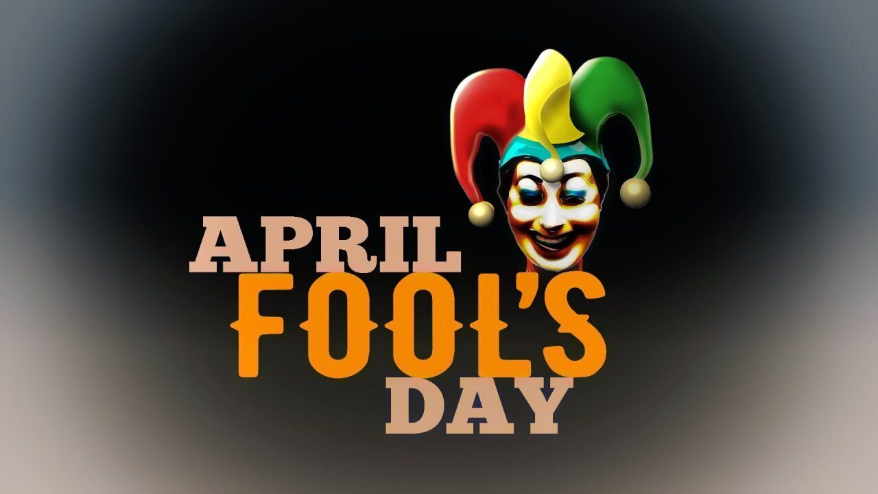 APRIL FOOL'S DAY lettering with face of jester, finished graphic
