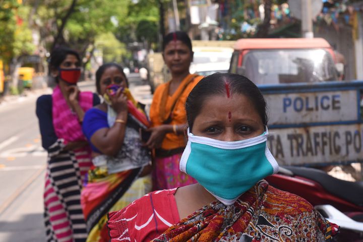 Women wearing masks on the streets of Kolkata during the nationwide lockdown.