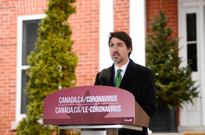 Prime Minister Justin Trudeau addresses Canadians on the COVID-19 pandemic from Rideau Cottage in Ottawa on March 31, 2020. 