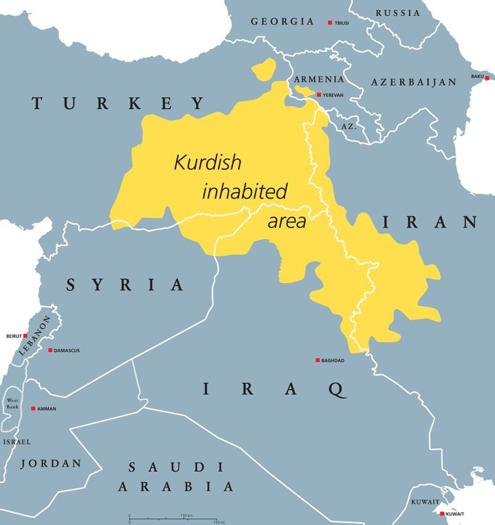 クルド人が多く住む地域（全人口がクルド系住民からのみ構成されているわけではない）。