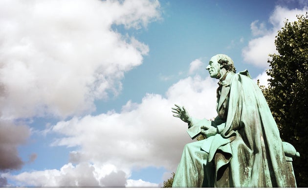 Monument to the world famous poet Hans Christian Andersen inside the public park Kongens Have in Copenhagen, Denmark. The monument dates back to 1880 and was made by sculptor August Saabye.