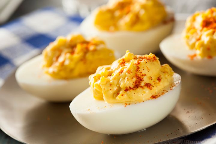 Don't let your deviled eggs sit out too long before you plan to serve them.