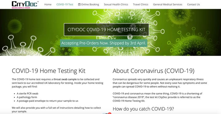 CityDoc is offering Covid-19 test for sale online for £249