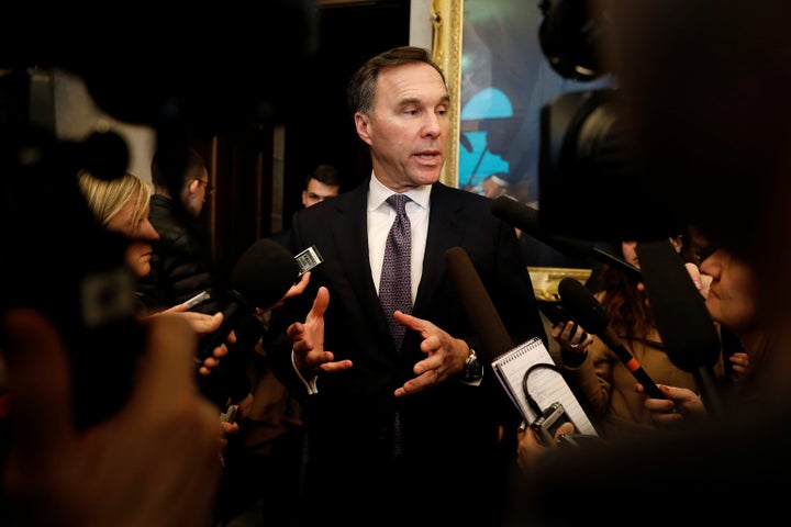 Finance Minister Bill Morneau speaks to media on Parliament Hill on March 11, 2020. 