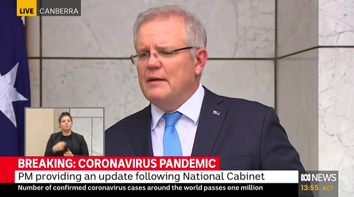 Australian Prime Minister Scott Morrison addresses media on Friday about the coronavirus pandemic.