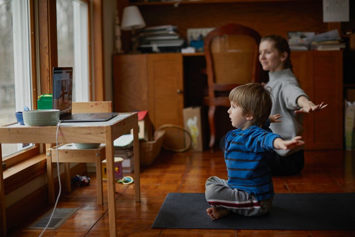 Online workout classes for kids, like yoga and stretches.