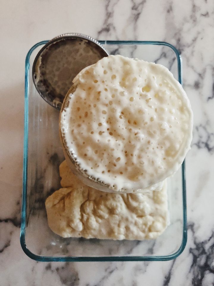 This is what a bubbling sourdough starter looks like.
