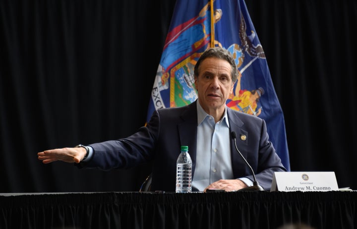 NEW YORK, NY - MARCH 30: Governor of New York Andrew Cuomo speaks during a news conference at the Jacob Javits Convention Center during the Coronavirus pandemic on March 30, 2020 in New York City. The Army Corps of Engineers constructed the temporary hospital with nearly 3,000 beds in the convention center to serve patients not seeking medical attention for coronavirus (COVID-19) but for other ailments. (Photo by Noam Galai/Getty Images)