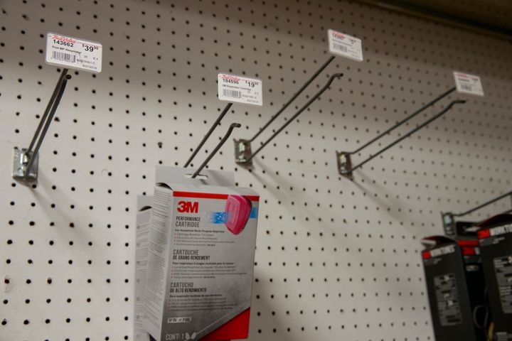 BLOOMINGTON, UNITED STATES - MARCH 11, 2020: The breathing mask section at Bloomington Hardware is nearly cleared out as fears of Coronavirus have led to buyers hoarding masks, and panic buying. 