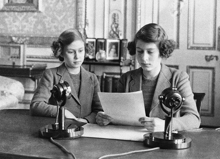 14-year-old Princess Elizabeth, right, with her sister Princess Margaret, during a radio broadcast addressing the children of England during the Second World War, on Oct. 13, 1940.