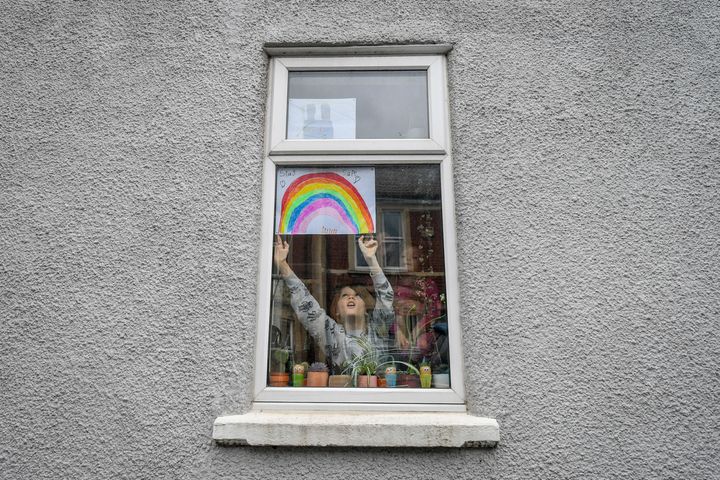 The Queen referenced the drawings of rainbows being placed in household windows to keep children’s spirits up during the lockdown.